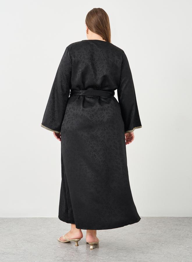 Styli Plus Jacquard Jalabiya with Tie Belt - Image 5