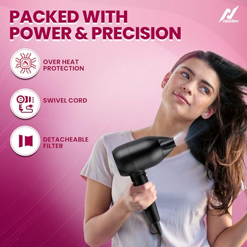 Nexlev Hair Dryer For Women| Foldable| 1500 Watts| Cool Shot| 3 Heat & 2 Speed Settings| Overheat Protection| Concentrator Nozzle| Salon-Style Blow Dry| Just Style (Hd-02 Women), Black & Copper - Image 5