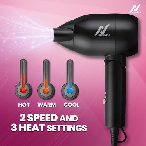 Nexlev Hair Dryer For Women| Foldable| 1500 Watts| Cool Shot| 3 Heat & 2 Speed Settings| Overheat Protection| Concentrator Nozzle| Salon-Style Blow Dry| Just Style (Hd-02 Women), Black & Copper - Image 3