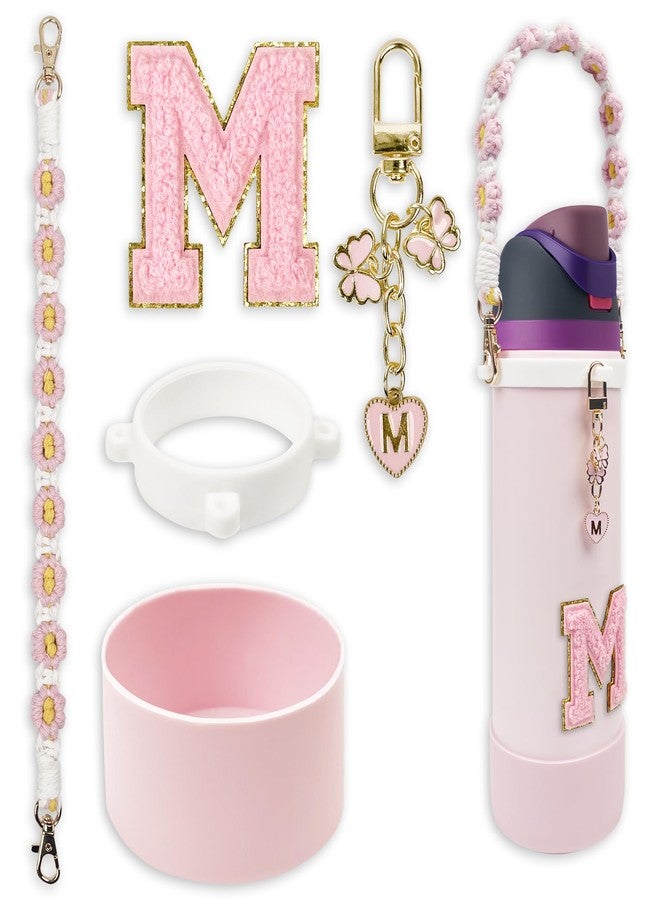 SITKOL Silicone Boot Cute Monogram Set Compatible with Owala Water Bottle 24 oz - Perfect Letter Owala Accessories for Owala Tumbler, Owala Free Sip, Pink Owala, Black Owala, owala coffee tumbler (Pink, M) - Image 1