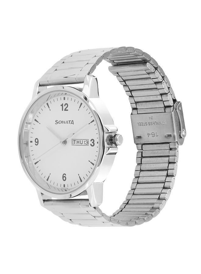 Sonata Quartz Analog with Day and Date White Dial Stainless Steel Strap Watch for Men - Image 2