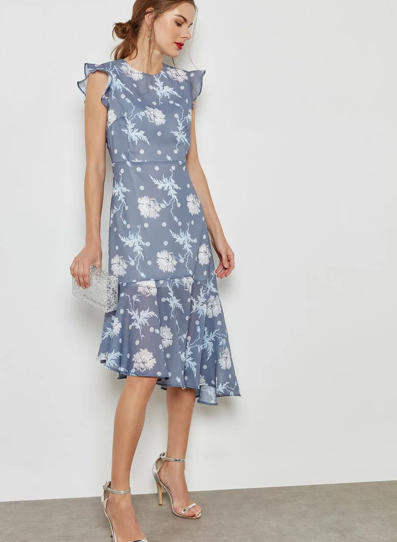 Ginger Floral Print Ruffle Trim Dress