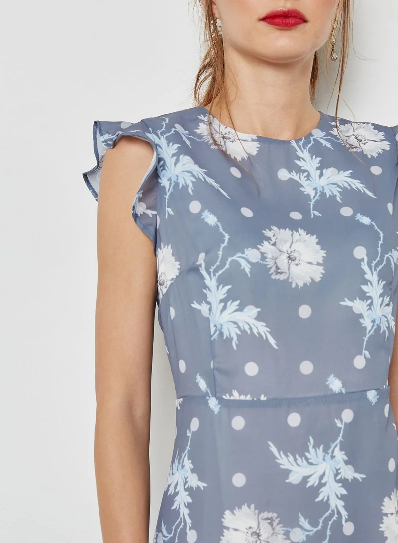 Ginger Floral Print Ruffle Trim Dress