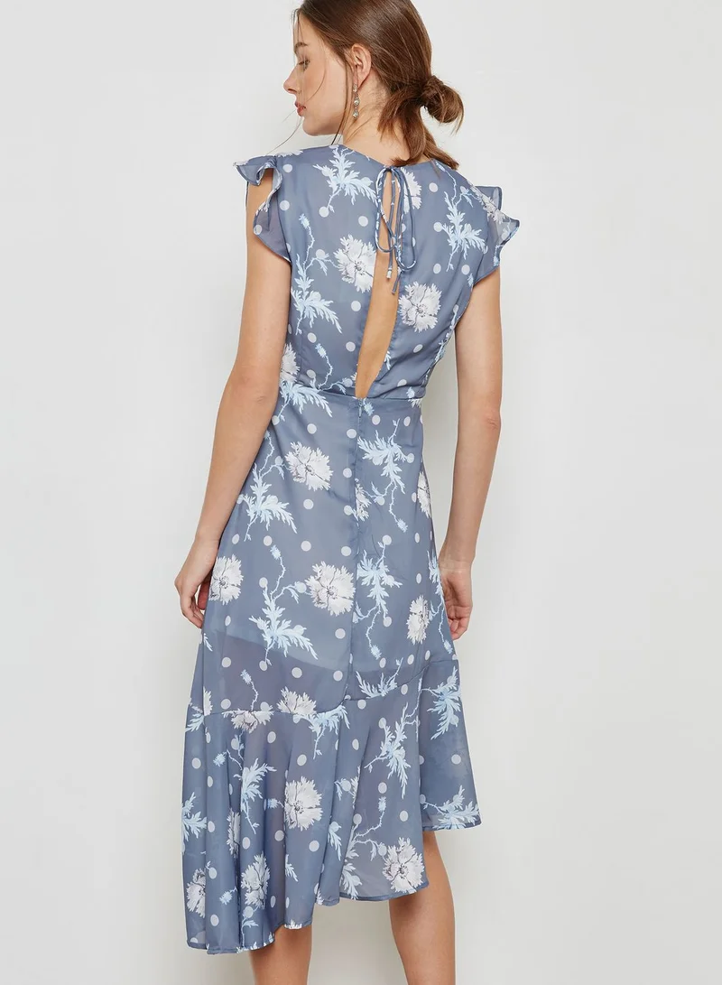Ginger Floral Print Ruffle Trim Dress