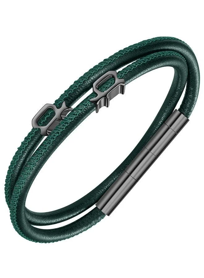 Police Pipe Bracelet for Men Grey with Green LeatherPEAGB0012102