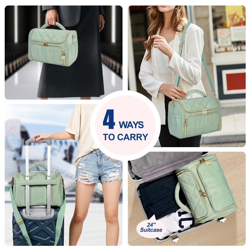 GR69N Travel Toiletry Bag Large Cosmetic Makeup Bag Organizer for Women,Wide-open Make Up Bag Waterproof Makeup Case Travel Bag with Handle and Dividers for Toiletries,Essentials,Accessories,Green - Image 3