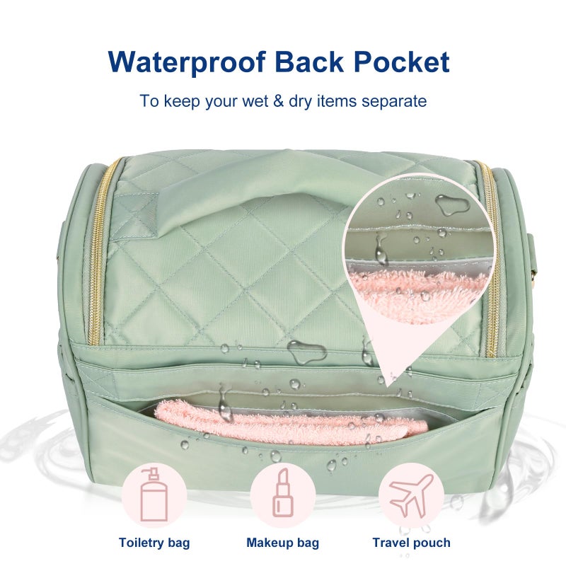 GR69N Travel Toiletry Bag Large Cosmetic Makeup Bag Organizer for Women,Wide-open Make Up Bag Waterproof Makeup Case Travel Bag with Handle and Dividers for Toiletries,Essentials,Accessories,Green - Image 5
