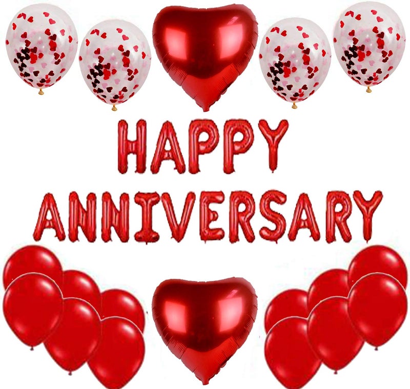 SOI Happy Anniversary Decoration Items (34Pcs) | Happy Anniversary Balloons | Red Balloons For Decoration | Wedding Anniversary Decoration Items - Image 1