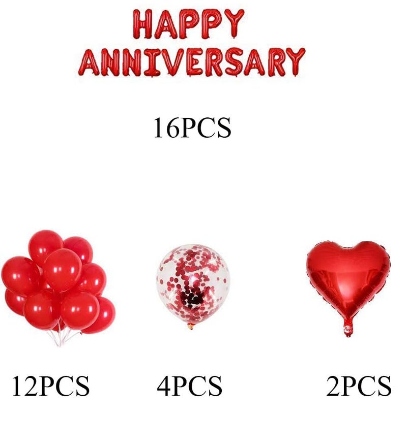 SOI Happy Anniversary Decoration Items (34Pcs) | Happy Anniversary Balloons | Red Balloons For Decoration | Wedding Anniversary Decoration Items - Image 2