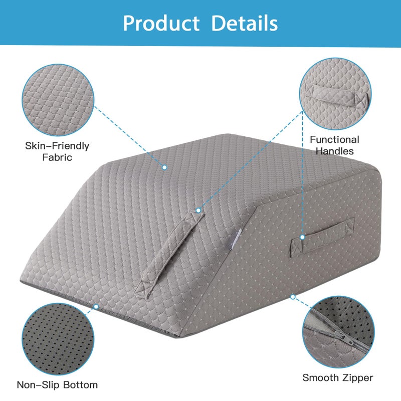 MEGCXIT Leg Pillow Elevation Blood Circulation, Leg Wedge for Elevation for Swelling, Leg Elevating Pillow for After Surgery, Memory Foam Foot Knee Pillow for Back Sleeping 23.6Ã—16.8Ã—8 Inch Grey - Image 3