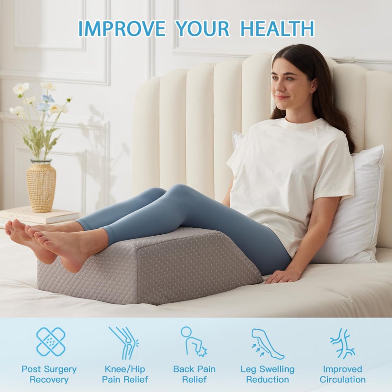 MEGCXIT Leg Pillow Elevation Blood Circulation, Leg Wedge for Elevation for Swelling, Leg Elevating Pillow for After Surgery, Memory Foam Foot Knee Pillow for Back Sleeping 23.6Ã—16.8Ã—8 Inch Grey - Image 5