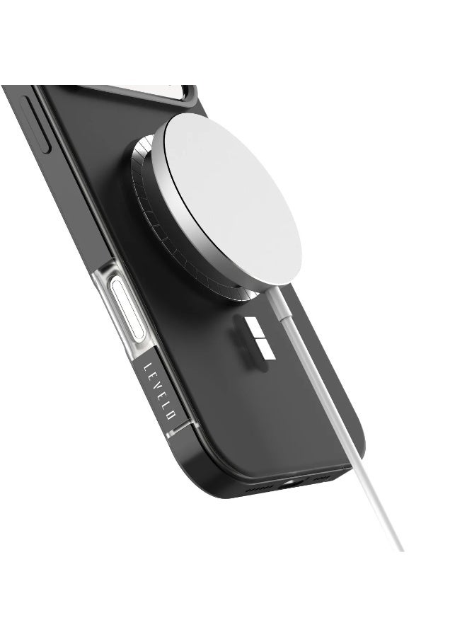 LEVELO iPhone 17 Pro Max MagSafe Case Opulis with Liquid Silicone Comfort & Shock-Resistant Bumper / Anti-Fingerprint & Non-Slip Design / Aluminum Alloy Frame for Camera & Edges / Frosted Clear Design - Phantom Black - Image 2