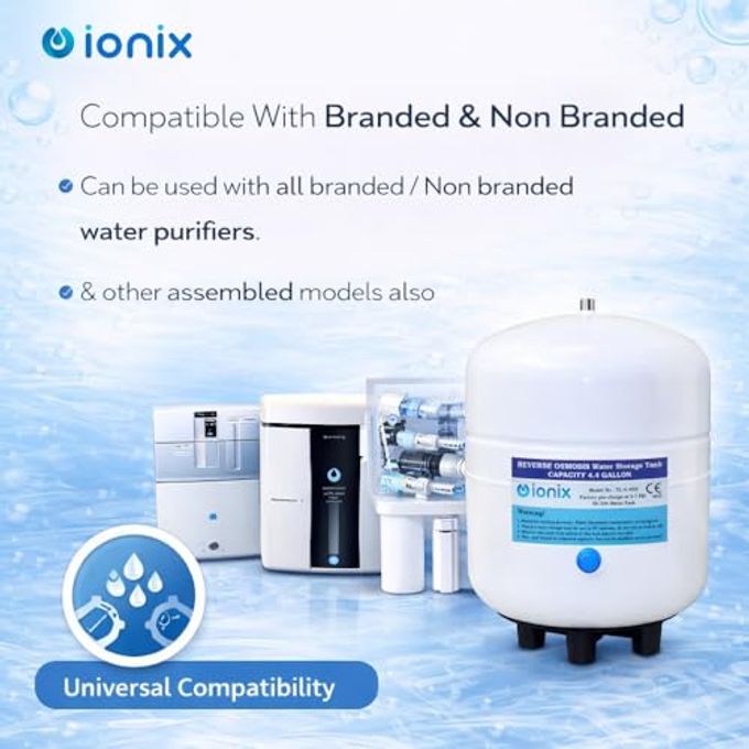 IONIX RO Stainless Steel 304 Pre-Pressurized Metal Pressure Tank with Tank Valve, Water Softener, 4.4 Gallons Capacity, Healthy Water for Your Family, Used by Top Indian Brands (Pack of 1) - Image 2