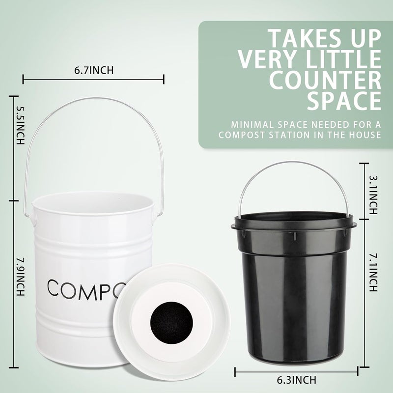 Vipush Compost Bin for Kitchen Countertop With Lid - Includes Inner Bucket Liner & 3 Charcoal Filters, White - Image 5