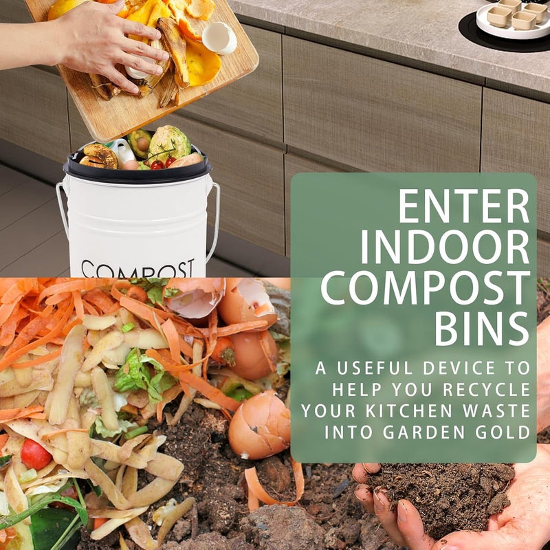 Vipush Compost Bin for Kitchen Countertop With Lid - Includes Inner Bucket Liner & 3 Charcoal Filters, White - Image 3