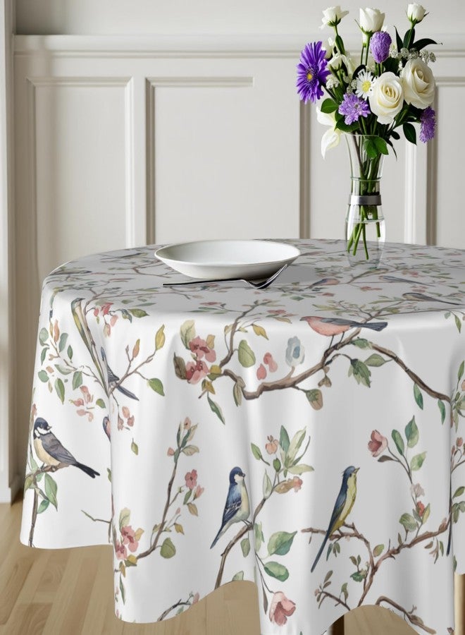 Aytipun Spring Round Tablecloth 70 Inch, Watercolor Floral Birds Summer Farmhouse Washable Polyester Table Cover for Indoor Kitchen Party Dinner Decor, Green Pink White - Image 5