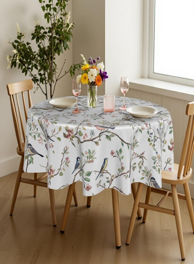 Aytipun Spring Round Tablecloth 70 Inch, Watercolor Floral Birds Summer Farmhouse Washable Polyester Table Cover for Indoor Kitchen Party Dinner Decor, Green Pink White - Image 2