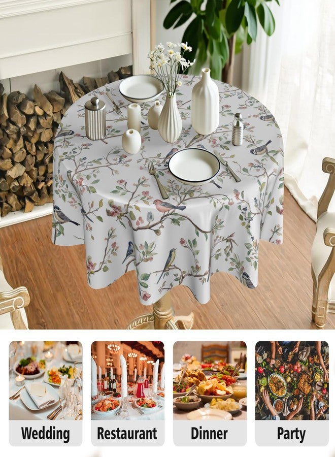 Aytipun Spring Round Tablecloth 70 Inch, Watercolor Floral Birds Summer Farmhouse Washable Polyester Table Cover for Indoor Kitchen Party Dinner Decor, Green Pink White - Image 3