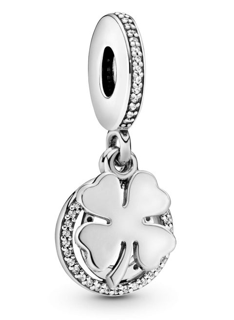 PANDORA Jewelry Lucky Four Leaf Clover Dangle Cubic Zirconia Charm in Sterling Silver