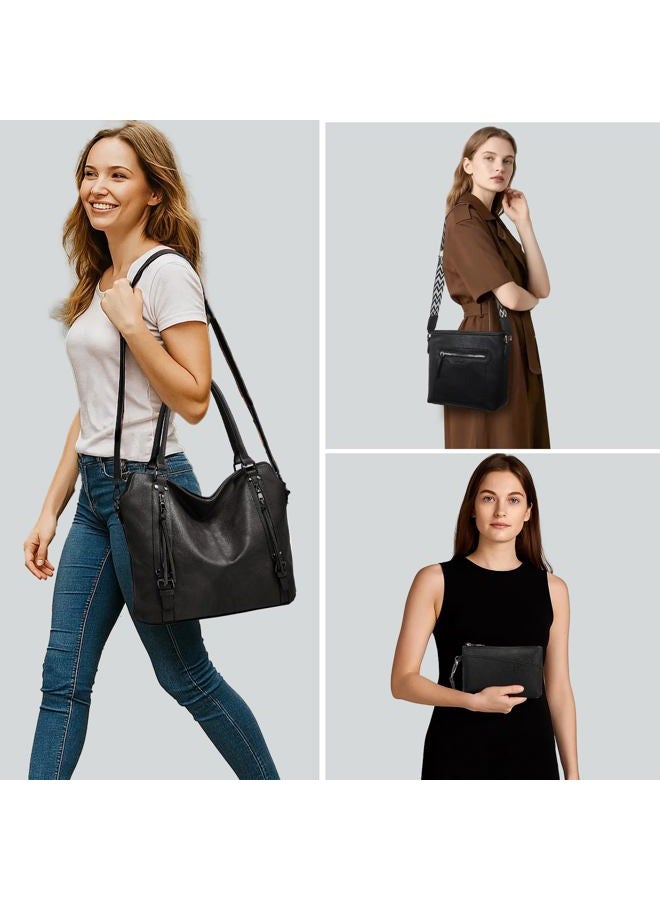 TANTOMI Crossbody Bags Set for Women, Tote Handbags Large Purse Shoulder Hobo Ladies Wallet with Adjustable Straps, Black - Image 2