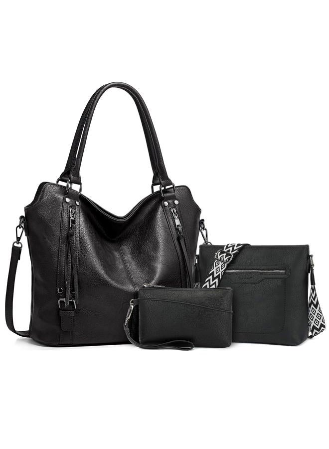 TANTOMI Crossbody Bags Set for Women, Tote Handbags Large Purse Shoulder Hobo Ladies Wallet with Adjustable Straps, Black - Image 1