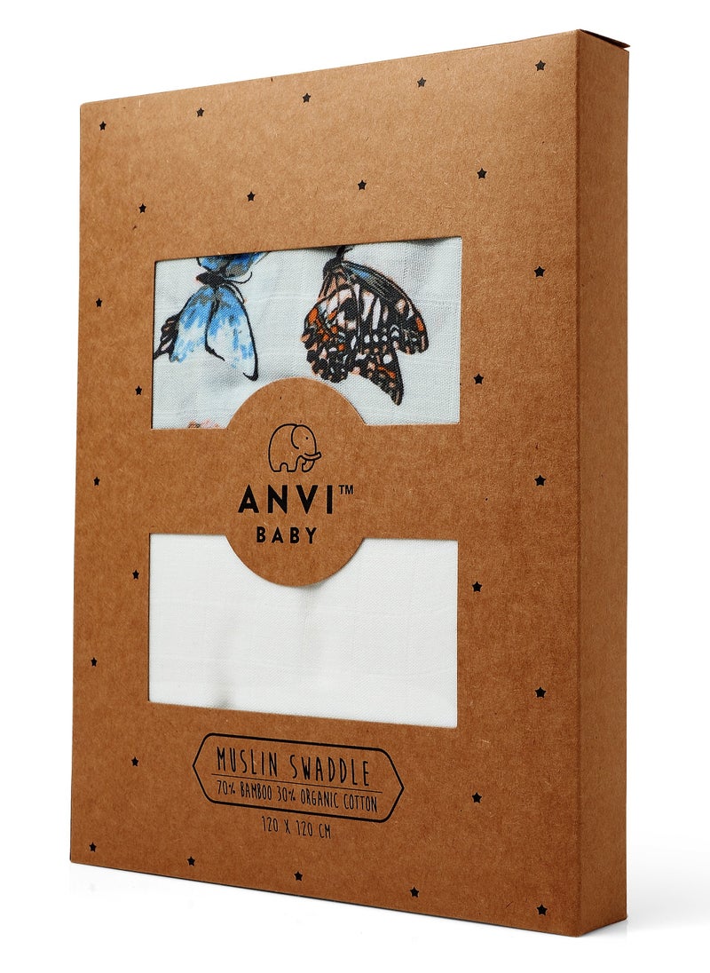 Anvi Baby Set of 2 Organic Bamboo Swaddle- Butterfly Dreams  - Image 2