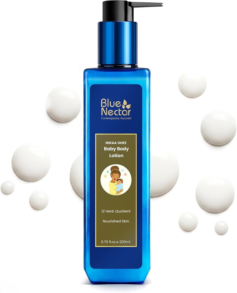 Blue Nectar Baby Lotion with Nourishing Organic Ghee, Body Butters and Ayurvedic Baby Oils Baby skincare | Infant Body lotion | Gentle moisturizer for Kids (12 Herbs, 200ml) - Image 1