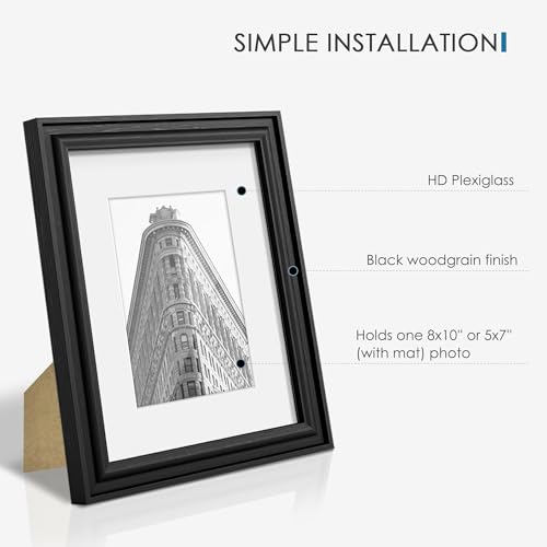 PEALSN 8.5 by 11 Picture Frame Set of 6, Display Pictures 6 x 8 with Mat or 8.5 x 11 without Mat, Wall Gallery Photo Frames for Wall Mounting or Tabletop Display, Black Woodgrain - Image 4