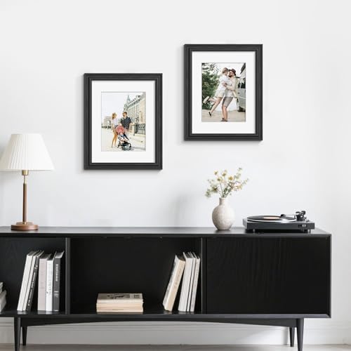 PEALSN 8.5 by 11 Picture Frame Set of 6, Display Pictures 6 x 8 with Mat or 8.5 x 11 without Mat, Wall Gallery Photo Frames for Wall Mounting or Tabletop Display, Black Woodgrain - Image 2