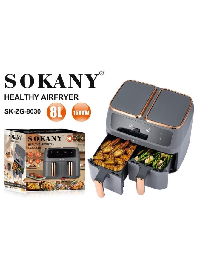 سوكاني SK-ZG-8030 مقلاة هوائية صحية بسلة مزدوجة – 8 لتر، 1500 واط، تحكم باللمس - Image 3