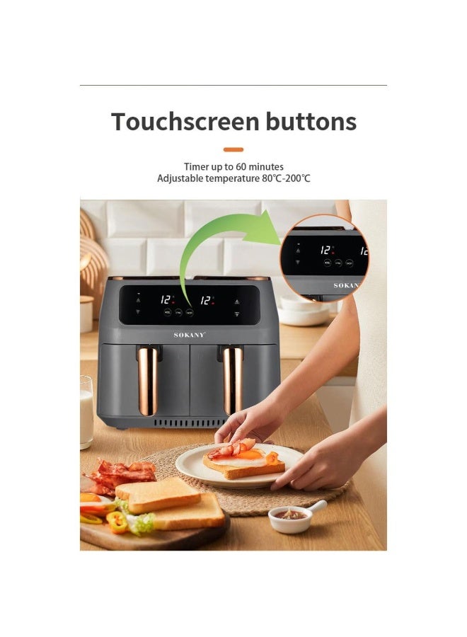 سوكاني SK-ZG-8030 مقلاة هوائية صحية بسلة مزدوجة – 8 لتر، 1500 واط، تحكم باللمس - Image 4