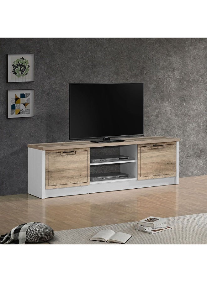 DANUBE HOME Swann Tv Unit With 2 Doors Stylish Tv Stand For Up To 65 Inches Modern Storage Cabinet Durable And Elegant Living Room Furniture Chic Home DÃ©cor - Summer Oak And Pearl White - Image 1