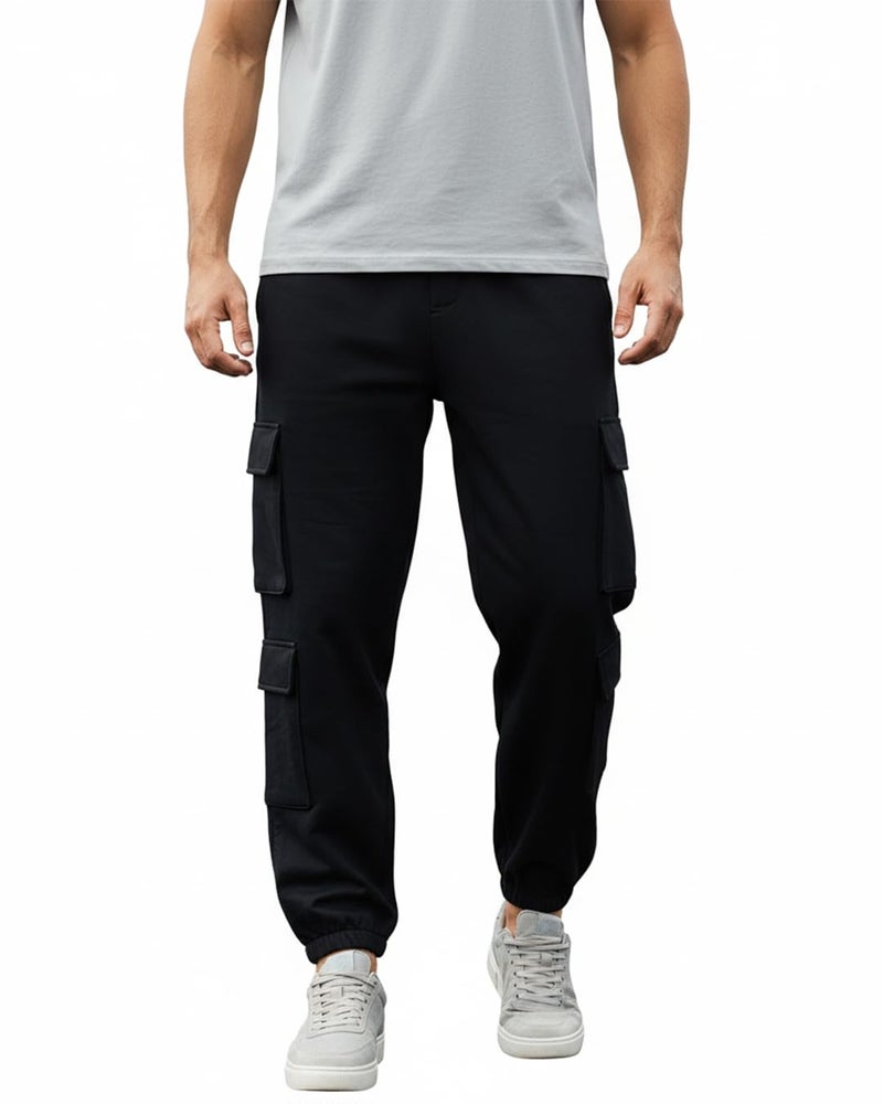 Bewakoof Men's Solid Super Loose Fit Cotton Blend Cargo Joggers_ 617399 Black M - Image 3