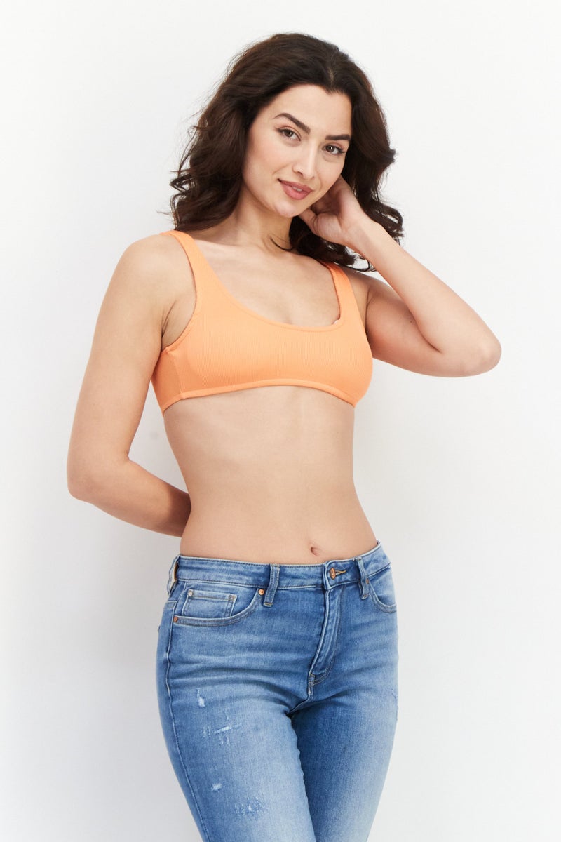 Sinsay Women Scoop Neck Sleeveless Textured Crop Top, Orange - Image 1