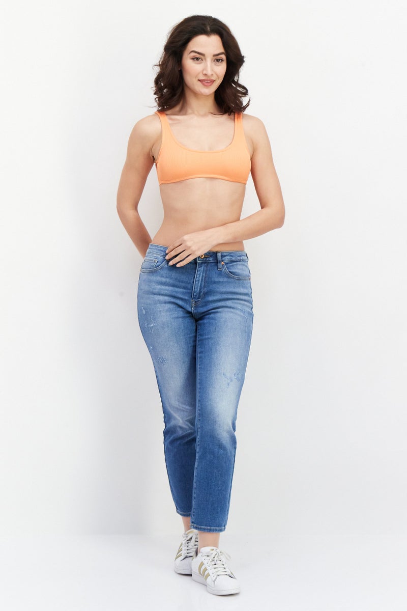 Sinsay Women Scoop Neck Sleeveless Textured Crop Top, Orange - Image 3