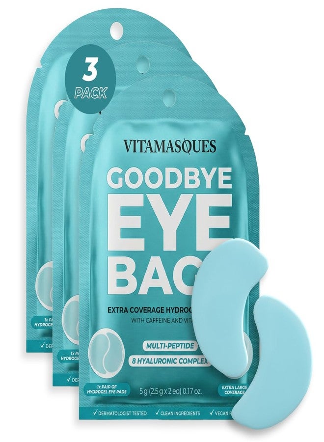Vitamasques Goodbye Eye Bags XL Under Eye Patches - Caffeine Collagen Eye Mask for Dark Circles & Puffiness, Brightening Korean Eye Patches - 3 Pairs Hydrating Ultra cooling Hydrogel Pads - Image 1