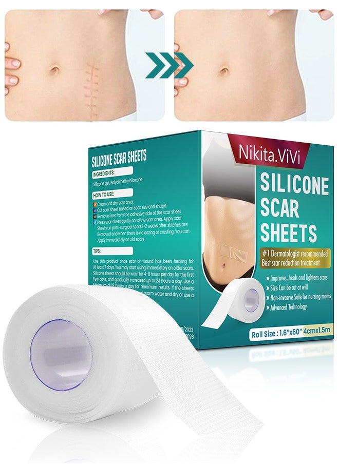 NIKITA.VIVI Clear Silicone Scar Sheets 1.5M Medical Grade Clear Gel Scar Tape Silicone Scar Strips Effective Scars Away Invisible Silicone Scar Sheets for Surgical Scars C Section Burn  - Image 1