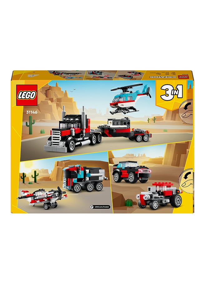 LEGO - 31146 مبدع شاحنة مسطحة 3 في 1 مع طائرة هليكوبتر إلى طائرة مروحية ومركبة وقود إلى سيارة رود ساخنة وسيارة SUV، فكرة هدية للصبية والفتيات الذين تتراوح أعمارهم بين 7 سنوات وما فوق - Image 1