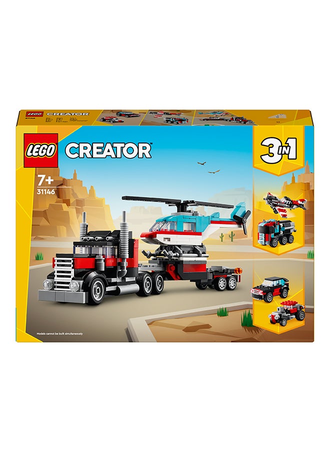 LEGO - 31146 مبدع شاحنة مسطحة 3 في 1 مع طائرة هليكوبتر إلى طائرة مروحية ومركبة وقود إلى سيارة رود ساخنة وسيارة SUV، فكرة هدية للصبية والفتيات الذين تتراوح أعمارهم بين 7 سنوات وما فوق - Image 1