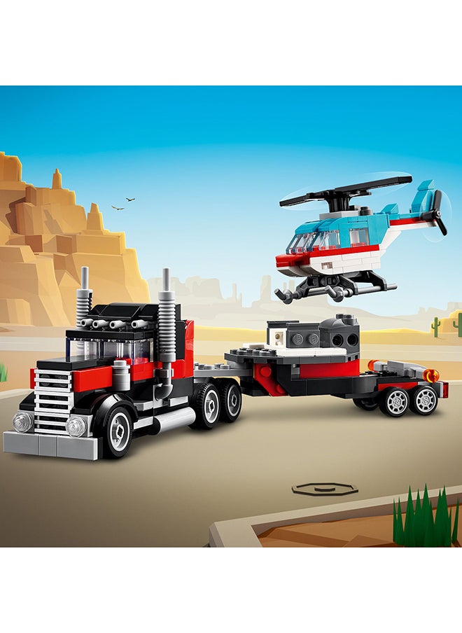 LEGO - 31146 مبدع شاحنة مسطحة 3 في 1 مع طائرة هليكوبتر إلى طائرة مروحية ومركبة وقود إلى سيارة رود ساخنة وسيارة SUV، فكرة هدية للصبية والفتيات الذين تتراوح أعمارهم بين 7 سنوات وما فوق - Image 1