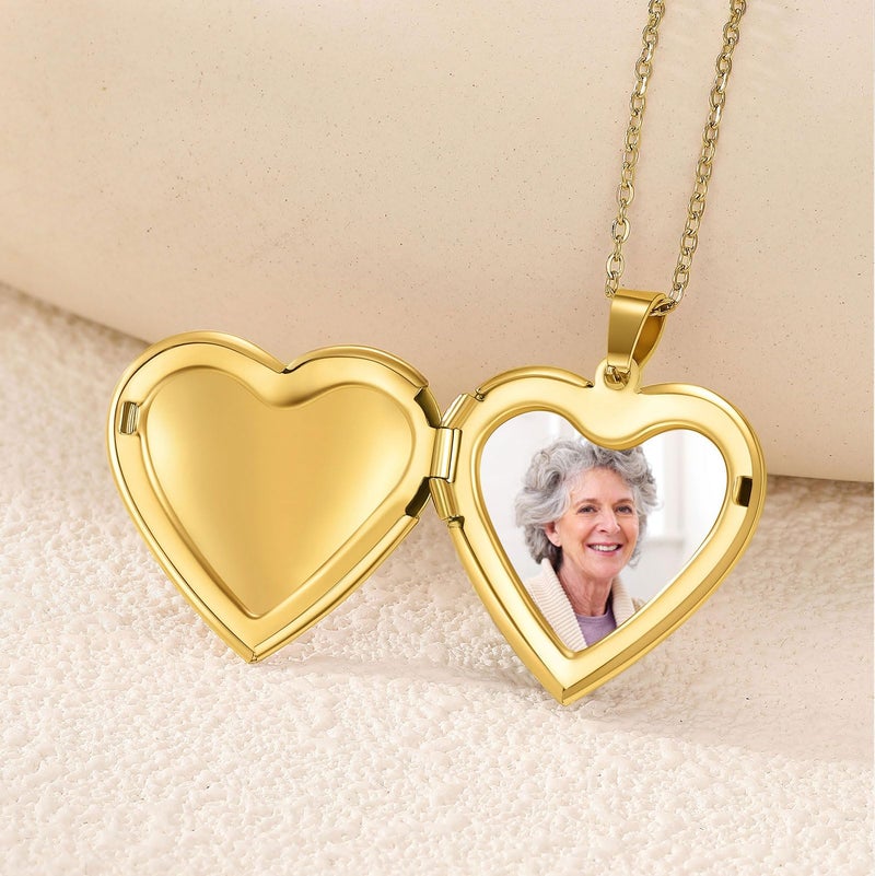 PHOCKSIN Gold Heart Lockets Necklace for Girlfriend Locket Necklaces that Holds 2 Pictures Memorial Lockets for Women - Image 4