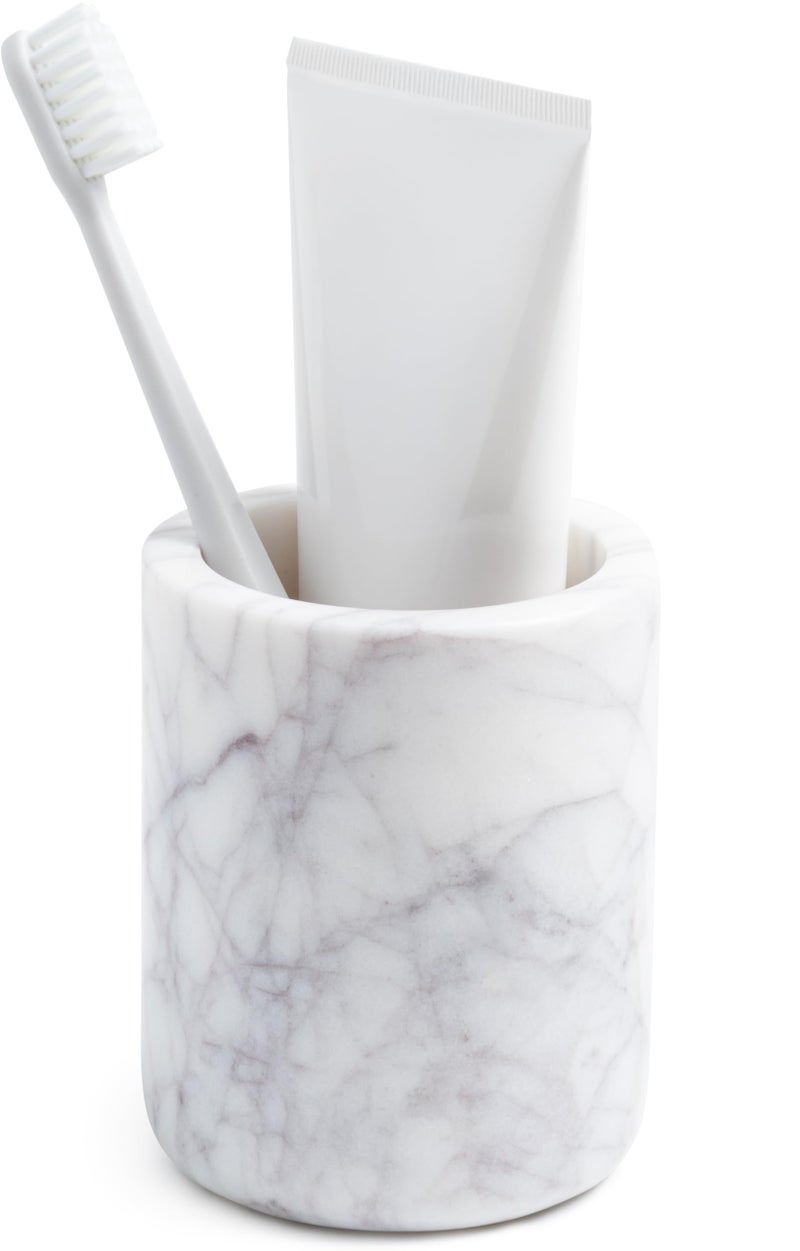 Cork & Mill Cork Mill Marble Toothbrush Holder Cup for Bathroom Real White Marble Stone Bathroom Accessory Aesthetic Decorative Countertop Organizer for Tooth Brush Toothpaste - Image 2