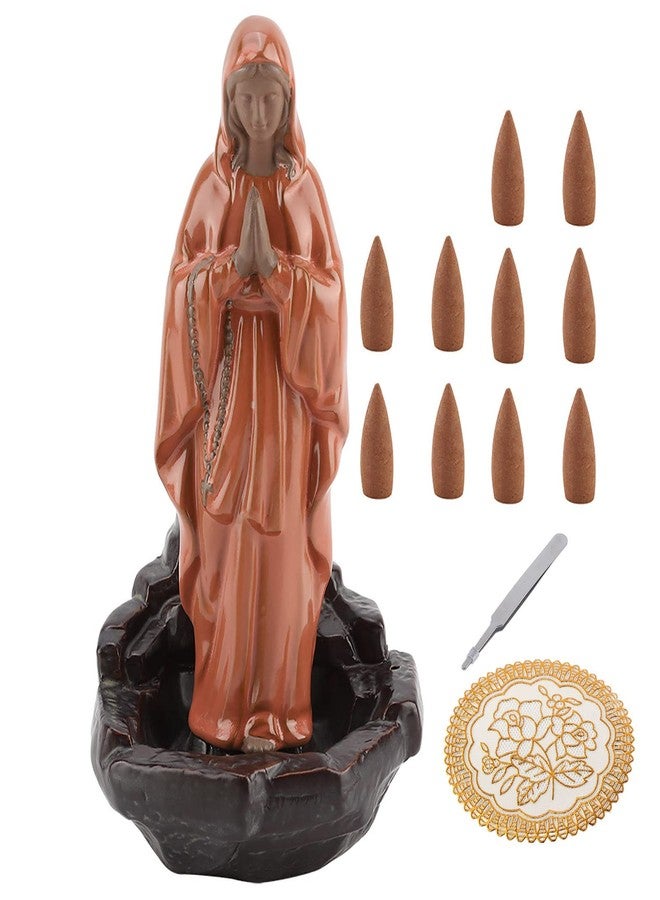 Haofy Ceramic Incense Holder, Incense Cones Backflow Smoke Jesus Virgin Incense Holder with 10 pcs Cones Stick Home Decoration Handicraft Gift Easter Mary Statue Waterfall (Virgin) - Image 1