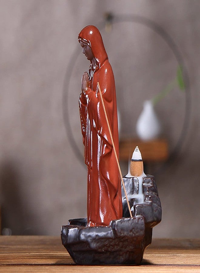 Haofy Ceramic Incense Holder, Incense Cones Backflow Smoke Jesus Virgin Incense Holder with 10 pcs Cones Stick Home Decoration Handicraft Gift Easter Mary Statue Waterfall (Virgin) - Image 3