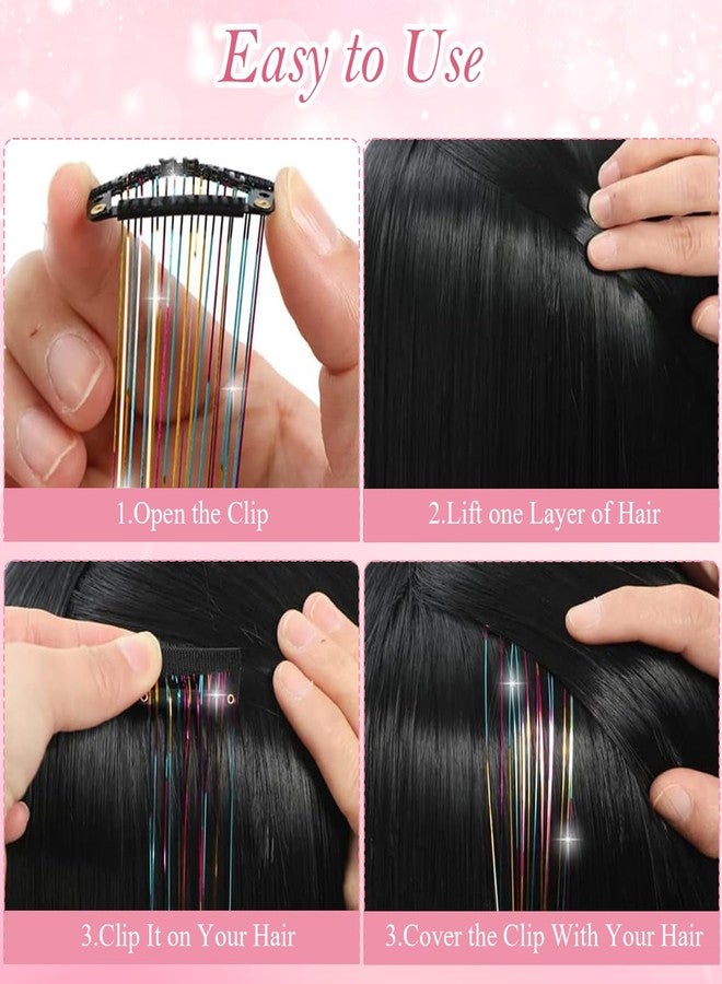 BendJoy® 6-Piece glitter Clip-in hair tinsels for women Vibrant Colors | Tangle-Free | Lightweight | Shimmering Strands | Easy to Apply | Party Hair Accessories - Image 4