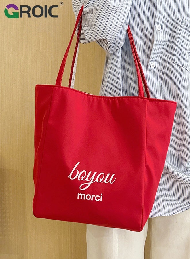 GROIC Canvas Tote Bag,Red Double-Sided Fashion Shoulder Bag,Reusable Shopping Bag, Striped Canvas Bag for women,Large Capacity Casual Commuter Shoulder Bag - Image 3