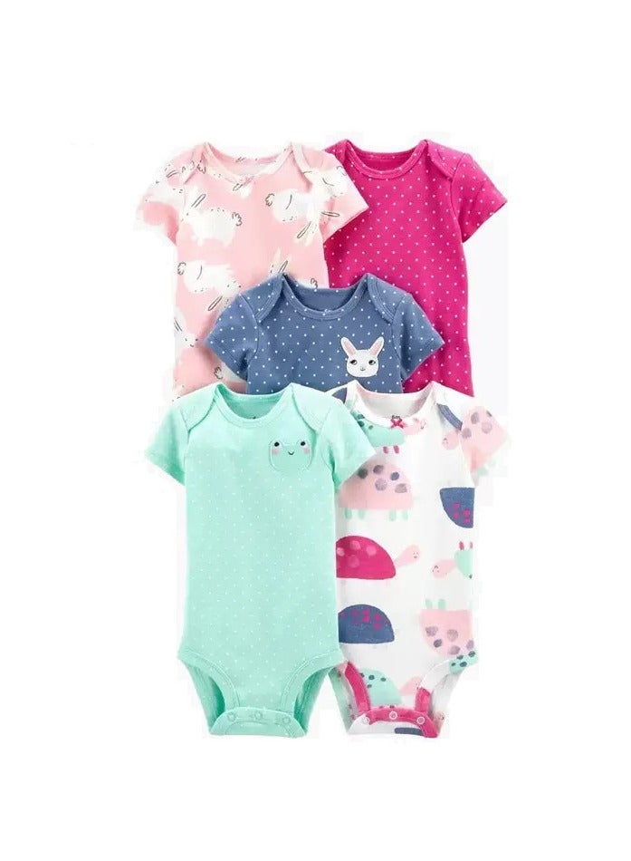 RedMapleTEK 5-Piece Set Of pure Cotton Jumpsuits For Infants And Young Children, Short-Sleeved Crawling Clothes - Image 1
