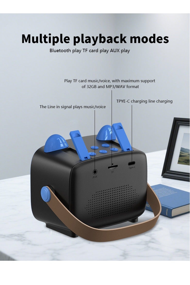Kids Karaoke Speaker with Dual Microphones, Multiple Lighting Modes, Bluetooth Compatible Audio System, Holiday Gift, New Year Gift Blue  - Image 2