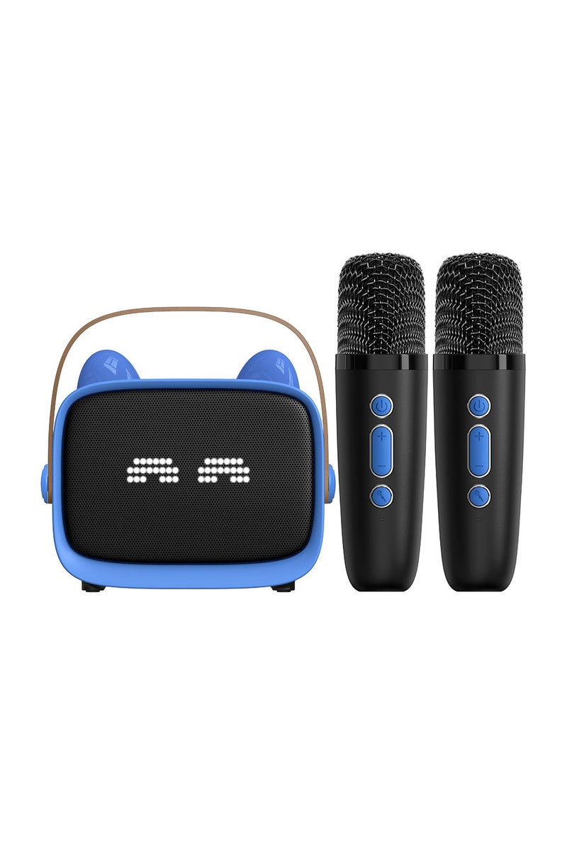 Kids Karaoke Speaker with Dual Microphones, Multiple Lighting Modes, Bluetooth Compatible Audio System, Holiday Gift, New Year Gift Blue  - Image 1