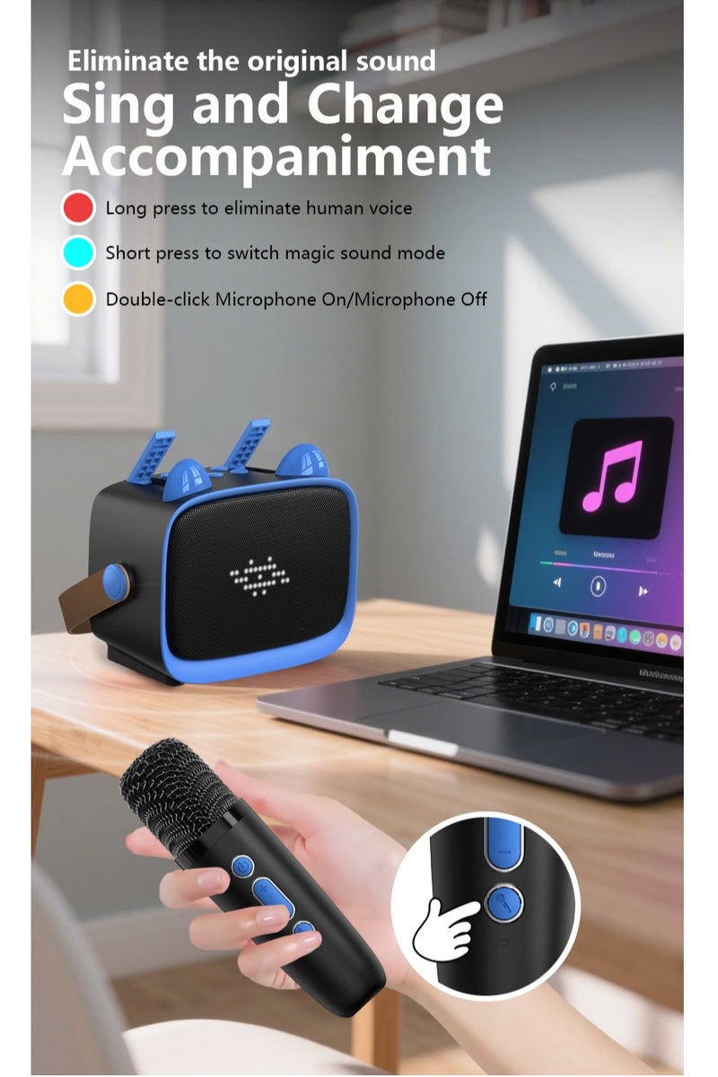 Kids Karaoke Speaker with Dual Microphones, Multiple Lighting Modes, Bluetooth Compatible Audio System, Holiday Gift, New Year Gift Blue  - Image 3